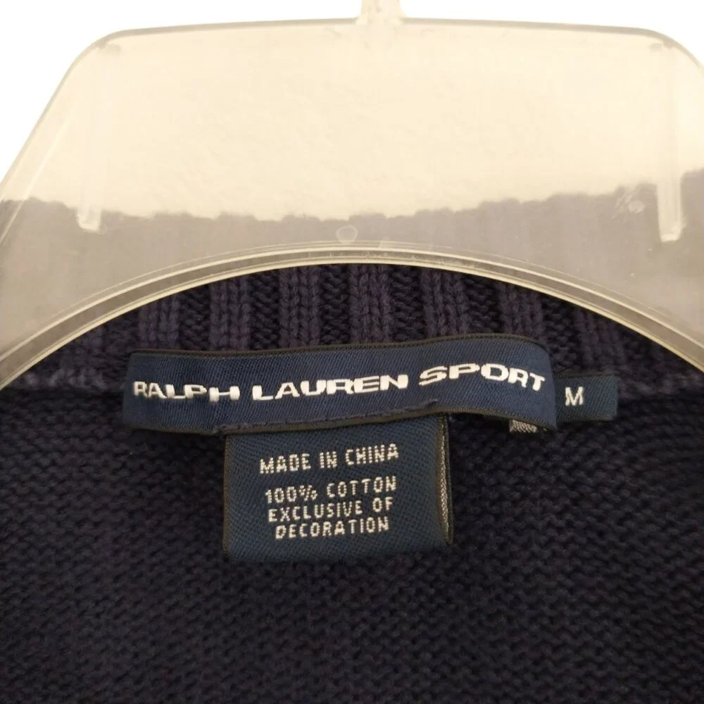 Ralph Lauren Sport Women’s Medium Navy Blue Long Sleeve Full Zip Fitted Sweater - Picture 9 of 11